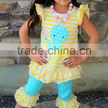 Latest Design Comfortable Girls Clothing Wholesale Sleeveless Yellow Stripe Easter Boutique Clothing