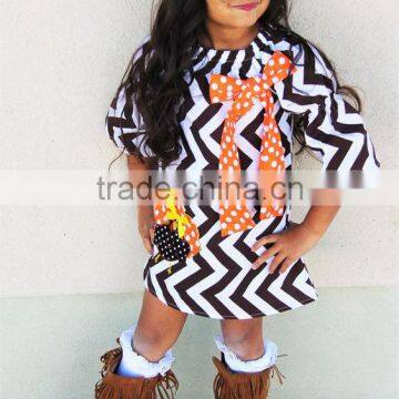 adorable turkey embroidery chevron thanksgiving boutique girls dress