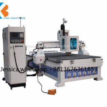 ATC woodworking CNC router machine with saw blade and drills