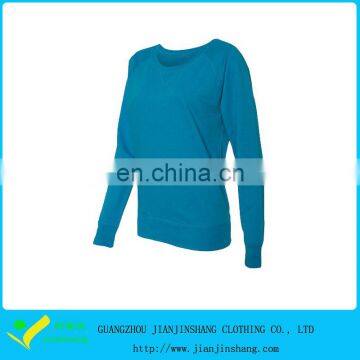 Double Collar Scoop Neck Blank Blue Polyester Long Sleeve T Shirts