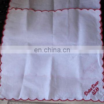 100% cotton vintage scrolled hem handkerchief in white color with monogramming for wedding