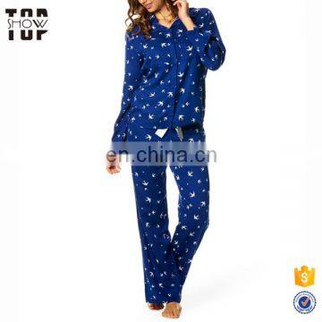 China suppliers ladies night suits designs slim fit birds print women nighty