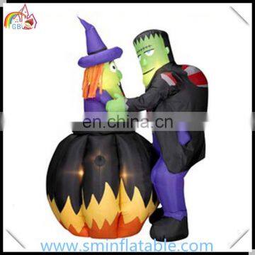 Halloween inflatable witch with cauldron, inflatable franken with witch for promotion decoration