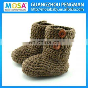 2015 Newborn Baby Boys Booties With Button Ankle Boots Baby Crochet Shoes Brown photo-2