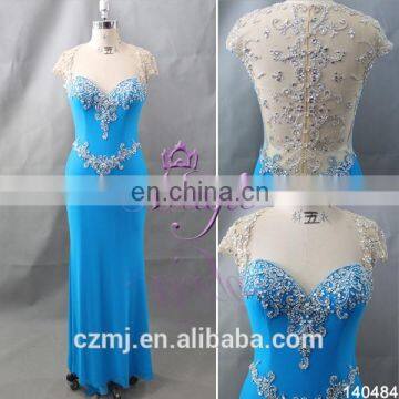 2016 new design sweetheart cap sleeve sex prom dress rhinestone