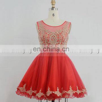 New Arrival Applique Beaded Red Tulle Short Puffy Cocktail Dresses Girls Party Dresses SD365