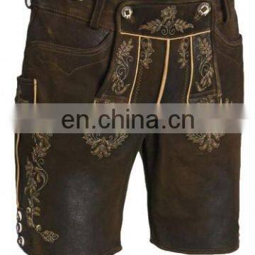 German-Bavarian-Oktoberfest-Trachten-Short-Length-Lederhosen-Men's Leather Shorts Dark Brown