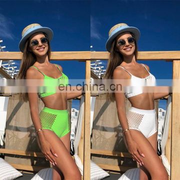 Swimwear Women 2019 Mermaid Swimsuit Halter Push Up Summer Neon green Fishing Net Mesh Biquini Thong Bikini maillot de bain