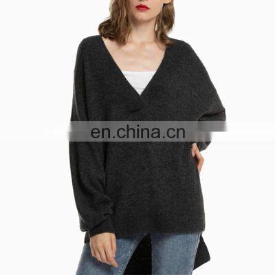 Свободный свитер из cashmere wool с открытым вырезом на груди, опущенными плечами, длинными крыловидными рукавами, неуклюже ступенчатым ниском для полных женщин photo-2