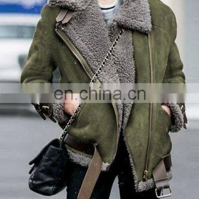 Wholesale Custom Winter Women's Fur Coat Motorcycle Deerskin Cashmere Lapel Wool Coat Woman Made Fur Coat photo-2