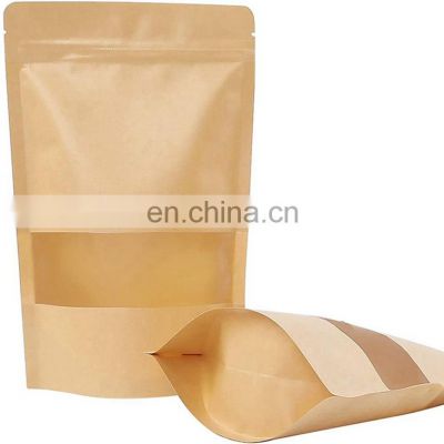 Stand Up Zipper Brown Kraft Paper Resealable Ziplock Heat Sealable Food Storage Doypack Packaging Pouches Bag With Clear Window