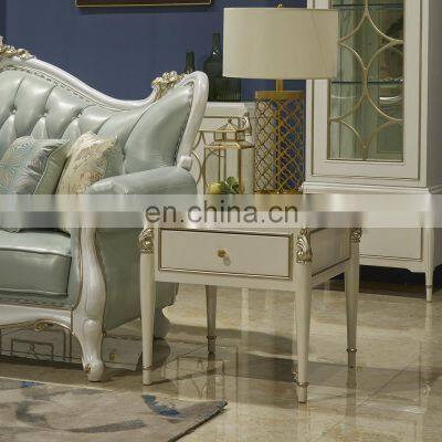 Blue Italian Luxury 1+2+3 Classic Solid Wooden Structure Leather Couch Living Room Sofa Sets Furniture photo-4