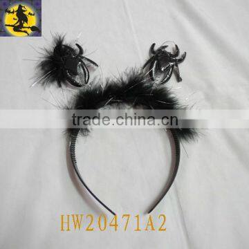 Black Plastic Spider Head Wear with Fur Halloween Accessary