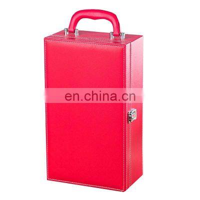 Custom high-end double bottle red leather gift box wine packaging box