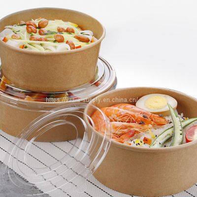 Wholesale Bulk Disposable takeaway printed 1300ml Brown Paper Salad Bowl