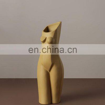 Amazon Hot Sellings Nordic Female Body Modeling Ceramic Flower Body Vase For Decorations Home