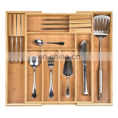 Expandable Bamboo Cutlery Drawer Organizer Tray Kitchen Silverware Utensil Holder