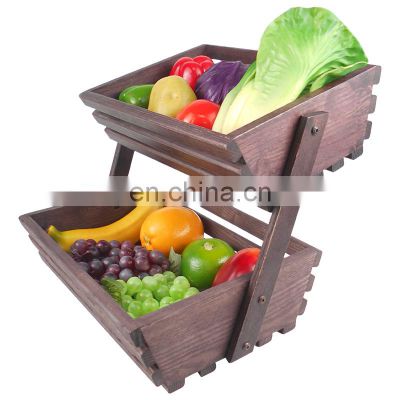 2-Tier Bamboo Wood Countertop Bamboo Storage Basket