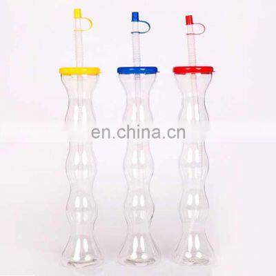 Custom 350ml 500ml 700ml Yard Plastic Cup With Straw Plastic Slushy Cup