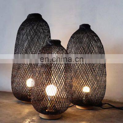 Hot Sale High Black Bamboo Bamboo Floor Lamp Wicker Lampshade With Wooden Base Many Sizes Vietnam Manufacturer photo-3
