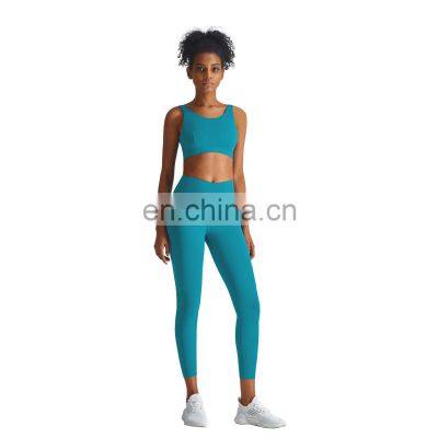 Custom Logo U Back Bra Match V Cross Waist Leggings Two Piece Suit Set Women Gym Fitness Sports Wear Yoga Bra Top & Pants