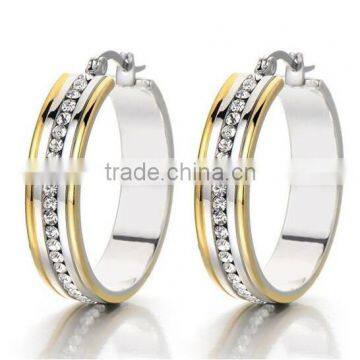 Pair Silver and Gold Huggie Hinged Hoop Earrings with Cubic Zirconia for Women and Girls Stainless Steel