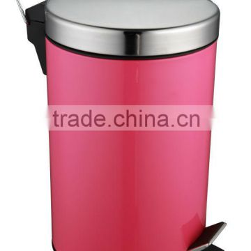 Foot-pedal stainless steel trash bin dust bin 5L with powder coating Pink color