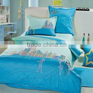 Reactive Dye Embroider Bulding Bedding Cotton Child Duvet Cover Bed Set 205TC In Blue Color