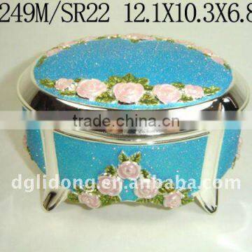 Pretty Enamel Silver Shiny Metal Jewelry Box