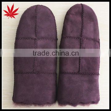 Double face mitten purple sheepskin fur gloves