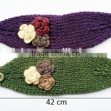 Good-looking 3 Flower Decorated Fashion Women Knitted Headband Headwear photo-3