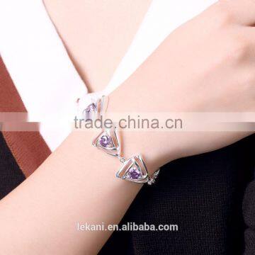 Factory Directly Silver Plated Chain Bracelets With Purple Crystal