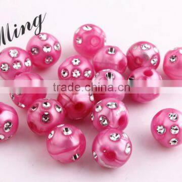 Hotpink Color Chunky Bling Beads ,Wholesales Acrylic Rhinestone Beads, 8mm to 16mm Acrylic Pearl Bling beads for Jewelry