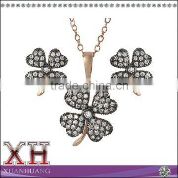 Rose Gold Plated Flower Zircon Silver Jewelry Set Black Rhodium