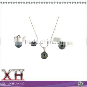 Unique Black Freshwater Pear 925 Silver Jewelry Set