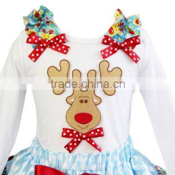 Xmas Blue Reindeer Ruffles Reindeer White Long Sleeves Tee