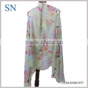 New cheap hot sell printed chiffion scarf fashion feather patterns pashmina