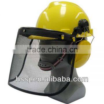 CE standard safety helmet with wire mesh face shield and earmuffs