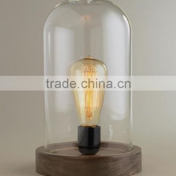 High quality Edison glass cloche table lamp with wooden base