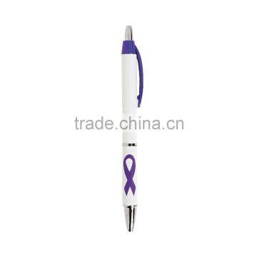 Factory Wholesale Purple Awareness Ribbon Grip Pens Advertising Retractable Plastic Ballpoint Pen with Rubber Grip Giveaway Gift