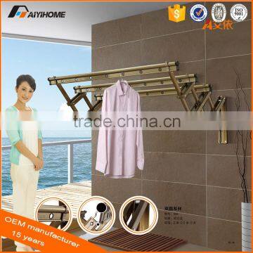 Wall mounted metal clothes rack for clothes, alumiunum folding push pull clothes hanger rack