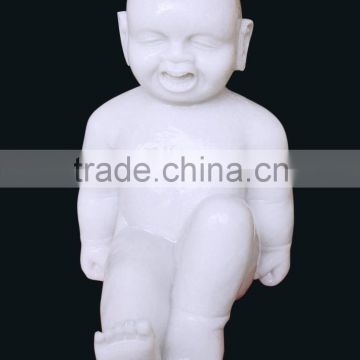 Sitting Naked Baby Kid Statue White Marble Stone Hand Carved Sculpture for Home Garden