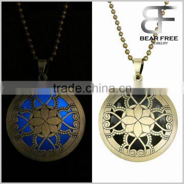 Vintage Style Bronze Glow in the Dark Openwork Round Locket Pendant Charm Necklace