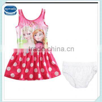 (R5243) FW 3-8Y NOVA kids summer beach wear polka dot dresses one piece 100% polyester frozen swimwear for baby girls