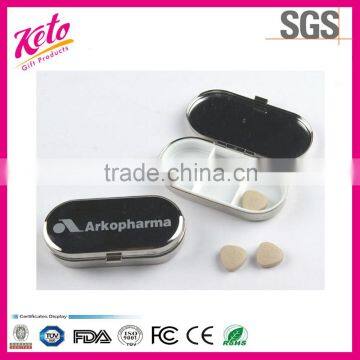 Promotion one day metal oval pill box with mirror