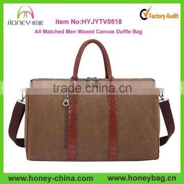 Top Classic Fashion All Matched Men Waxed Canvas Duffle Bag