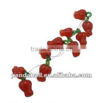 Handmade Lampwork Beads, Murano Glass Pendants, Chilli, Crimson(LAMP-Q018-1)