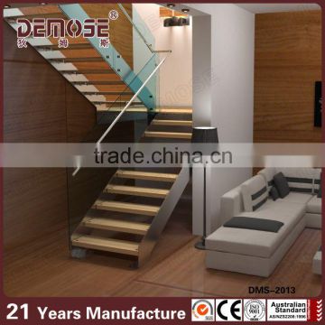 Modular Steel Glass Small Wooden Loft Stairs With Toughening Glass Railing