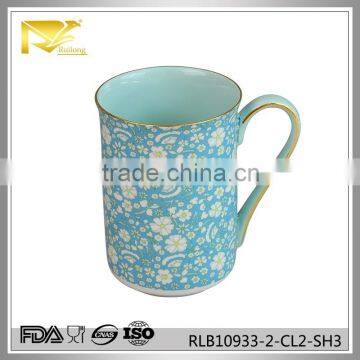 china suppliers glazed flower enamel mug, handleless ceramic glazed mug, china printed mug