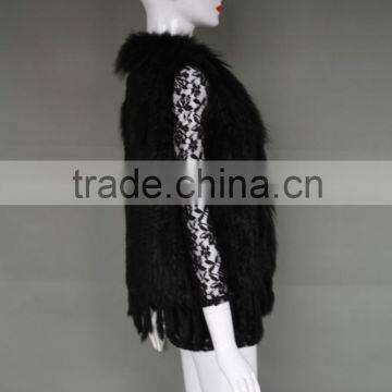 Natural Stylish Fashion Women's Knitted Genuine Rabbit Fur Vest photo-3